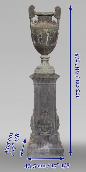 Greek style vase and its egyptian base, cast iron-14