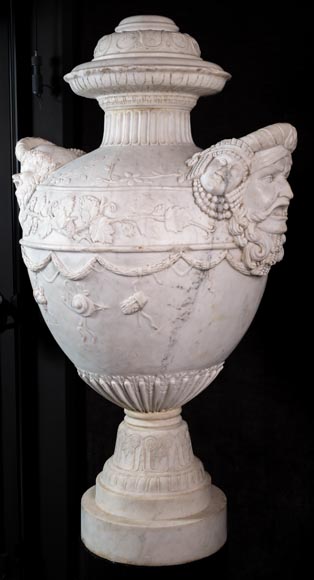 Pair of large marble vases decorated with theatre masks-2