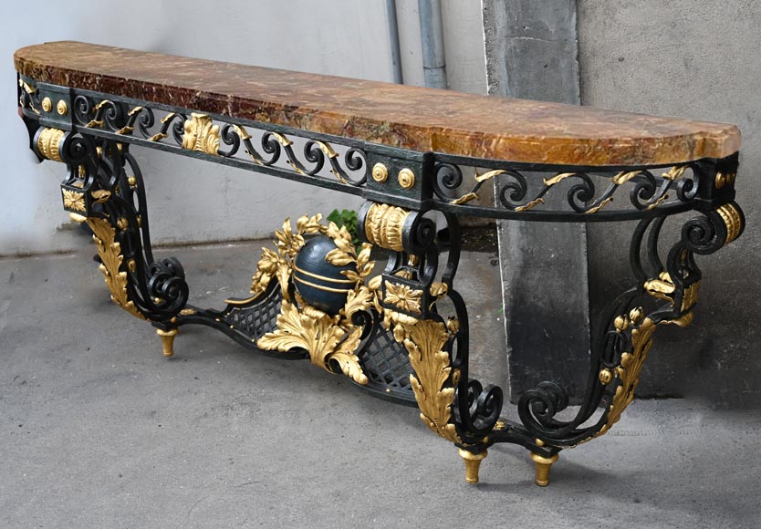 Large wrought iron and Breche de Médous console table-2