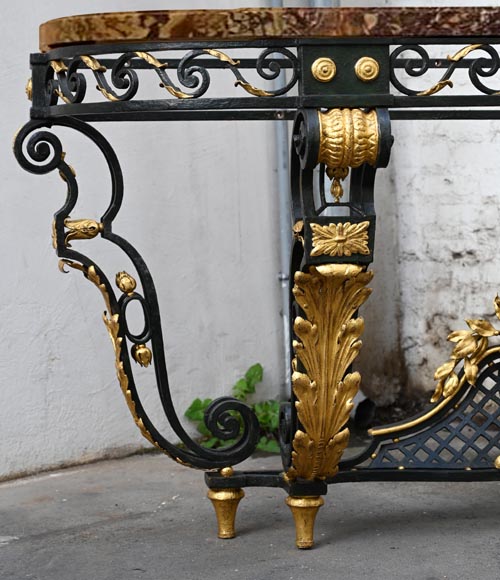 Large wrought iron and Breche de Médous console table-5