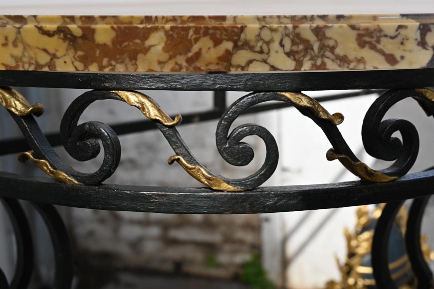 Large wrought iron and Breche de Médous console table-6