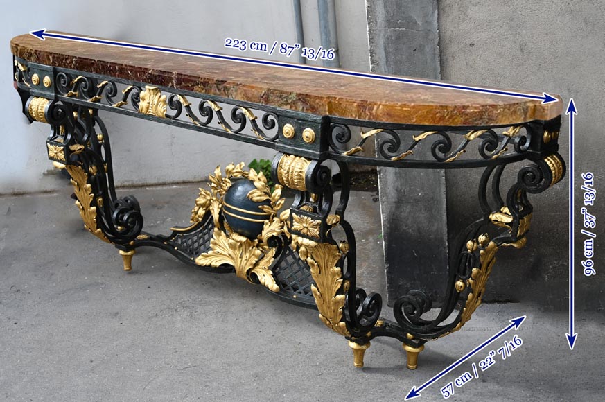 Large wrought iron and Breche de Médous console table-11