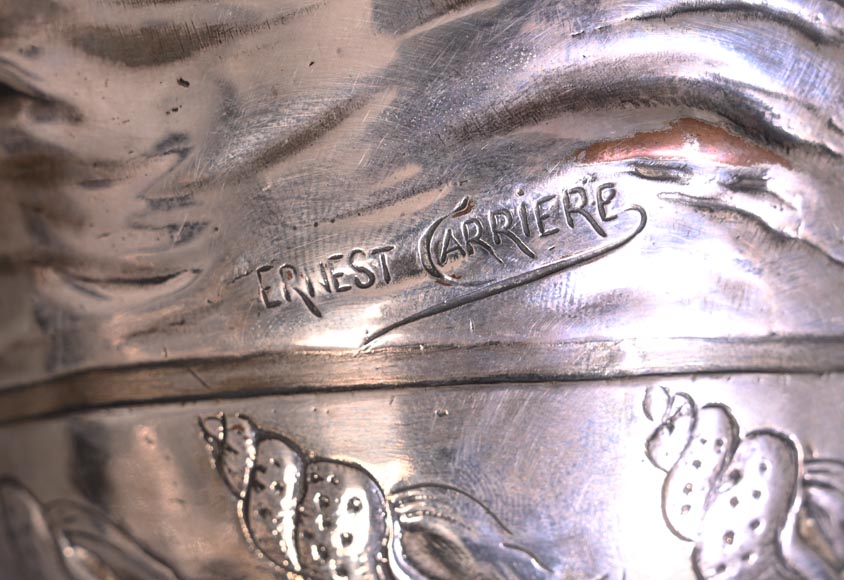 Ernest CARRIÈRE for CHRISTOFLE – Japonist Ovoid Vase “Seaweed and Fish” in Silvered Metal Ernest CARRIÈRE for CHRISTOFLE – Japonist Ovoid Vase “Seaweed and Fish” in Silvered Metal-7