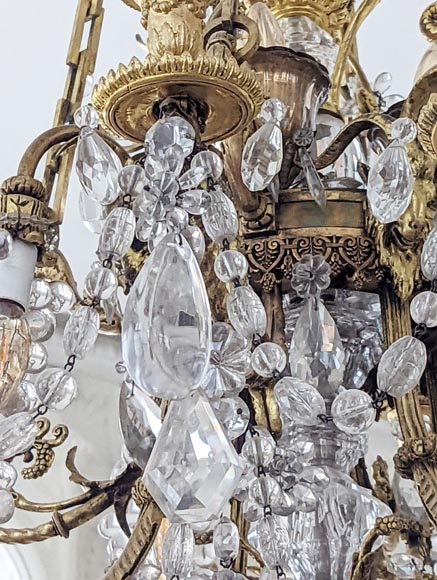 Louis XVI style chandelier in gilt bronze and crystals decorated with rams heads-9