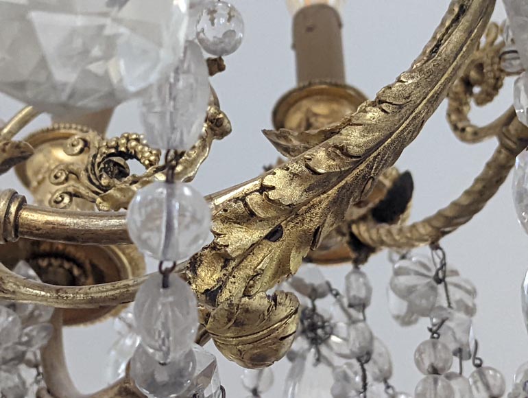 Louis XVI style chandelier in gilt bronze and crystals decorated with rams heads-11