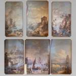 Set of six paintings with marine scenes