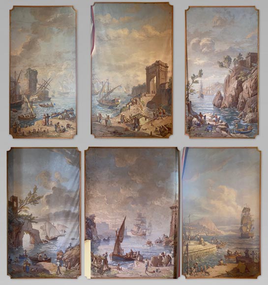 Set of six paintings with marine scenes-0