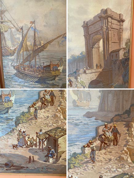 Set of six paintings with marine scenes-5