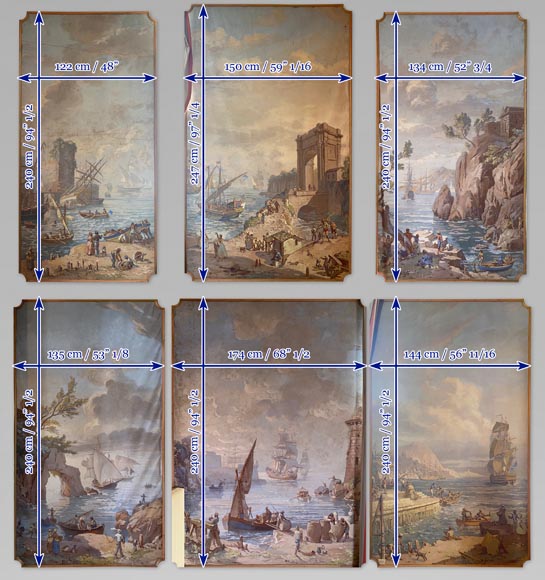 Set of six paintings with marine scenes-18
