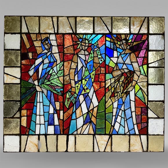 Large modernist stained glass window from the 1970s-0