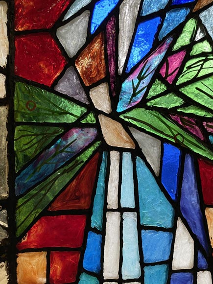 Large modernist stained glass window from the 1970s-5