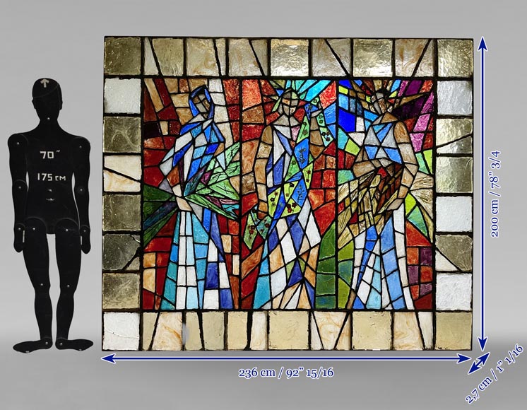 Large modernist stained glass window from the 1970s-8