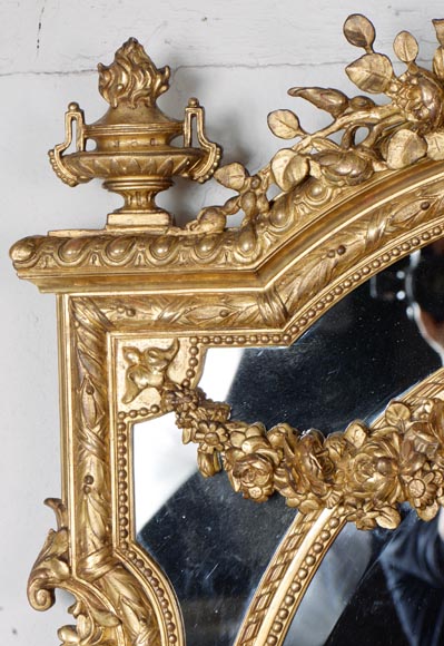 Louis XVI style gilt mirror with flower garlands and bevelled glass-2