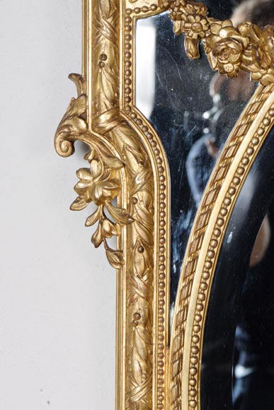 Louis XVI style gilt mirror with flower garlands and bevelled glass-3