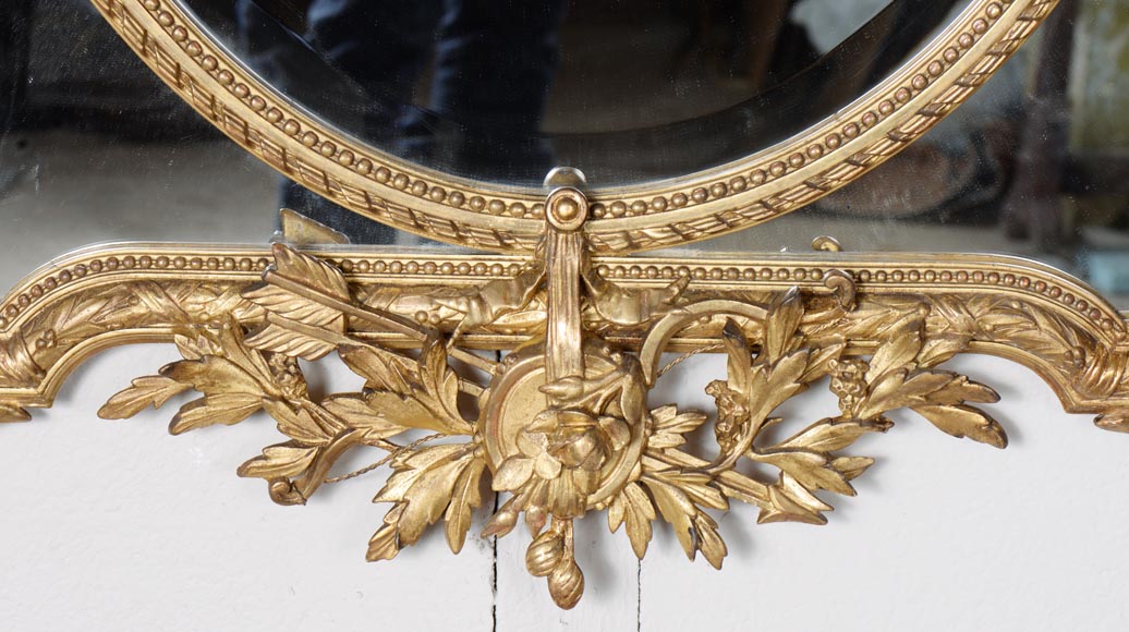 Louis XVI style gilt mirror with flower garlands and bevelled glass-7