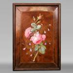 Of roses and bellflowers, the precious porcelain marquetry panel by Julien-Nicolas RIVART