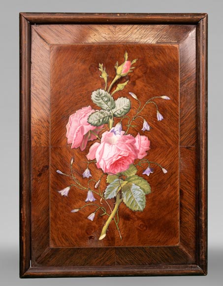 Of roses and bellflowers, the precious porcelain marquetry panel by Julien-Nicolas RIVART-0