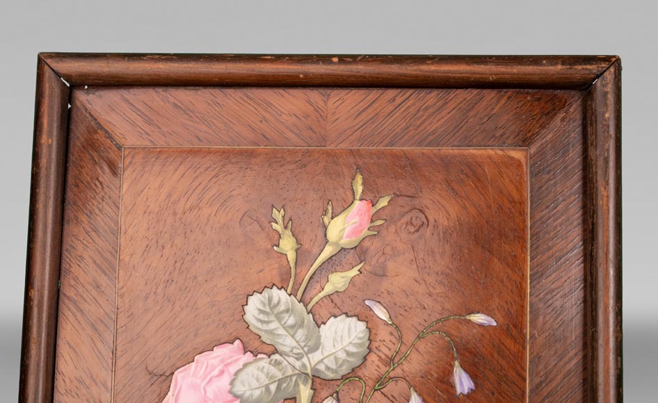 Of roses and bellflowers, the precious porcelain marquetry panel by Julien-Nicolas RIVART-4