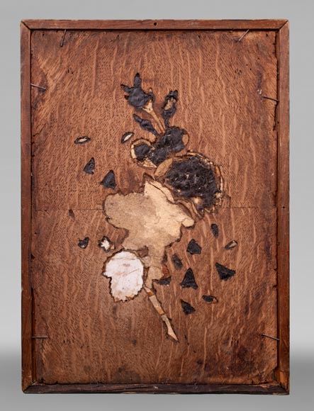 Of roses and bellflowers, the precious porcelain marquetry panel by Julien-Nicolas RIVART-5
