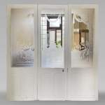 Triple oak door with beautiful sandblasted glass decoration