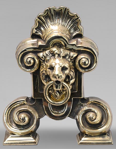 Pair of andirons with lion heads-2