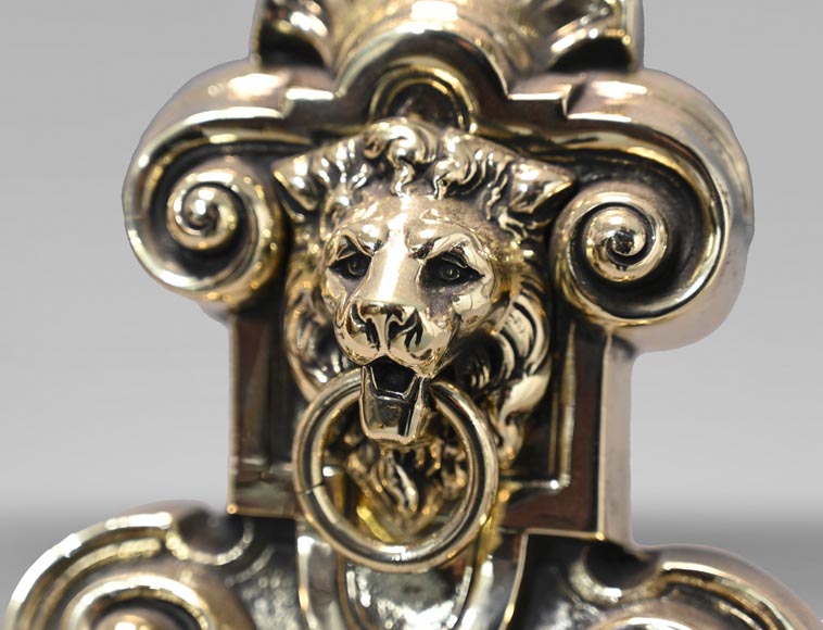 Pair of andirons with lion heads-4