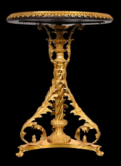 Gilt bronze guéridon with painted porcelain plaque, after Adrian VAN DER WERFF, “The Dismissal of Hagar” Gilt bronze guéridon with painted porcelain plaque, after Adrian VAN DER WERFF, “The Dismissal of Hagar”-1