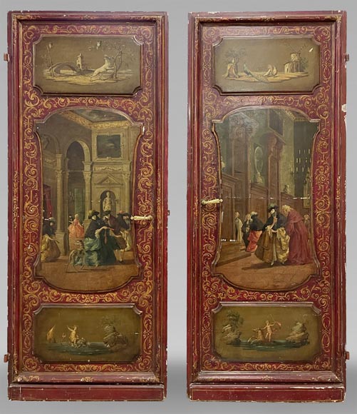 Pair of simple doors with rich painted decoration-0