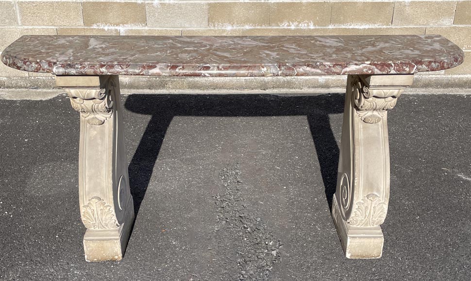 Royal Red marble console with stone legs-1