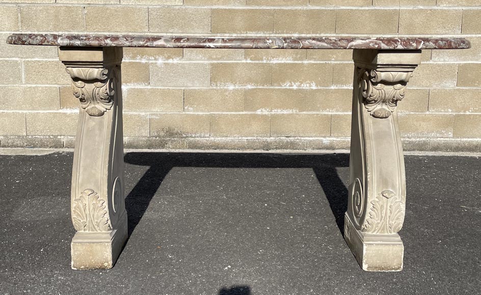 Royal Red marble console with stone legs-2