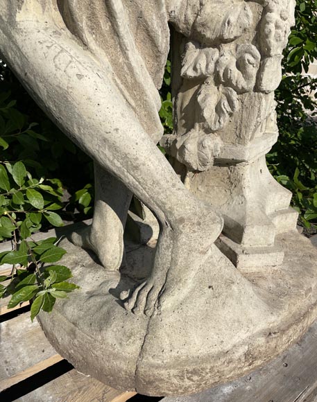 Composite stone garden statue of a woman paying tribute to Baccus-5