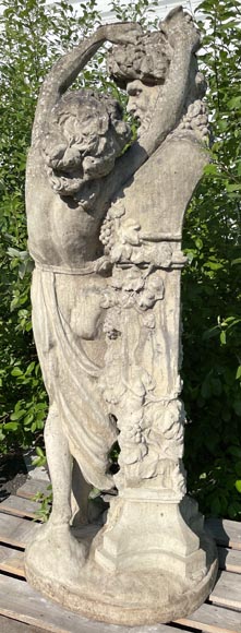 Composite stone garden statue of a woman paying tribute to Baccus-6