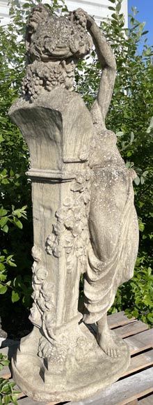 Composite stone garden statue of a woman paying tribute to Baccus-11