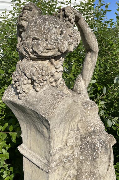 Composite stone garden statue of a woman paying tribute to Baccus-12