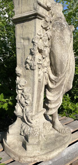 Composite stone garden statue of a woman paying tribute to Baccus-13