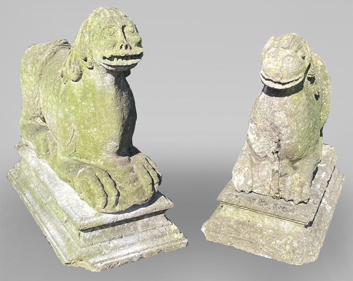 Pair of medieval stone lions-0