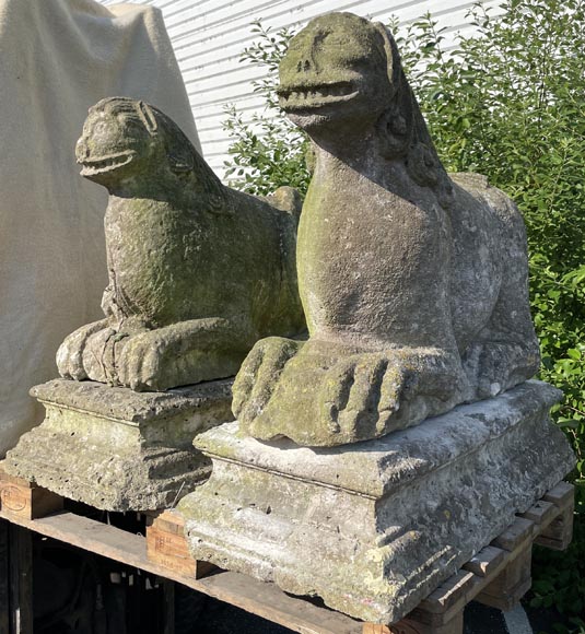 Pair of medieval stone lions-1