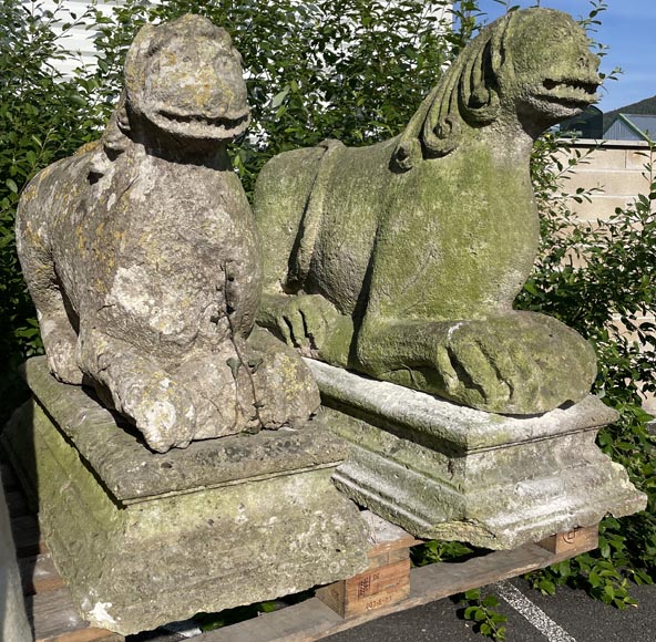 Pair of medieval stone lions-3