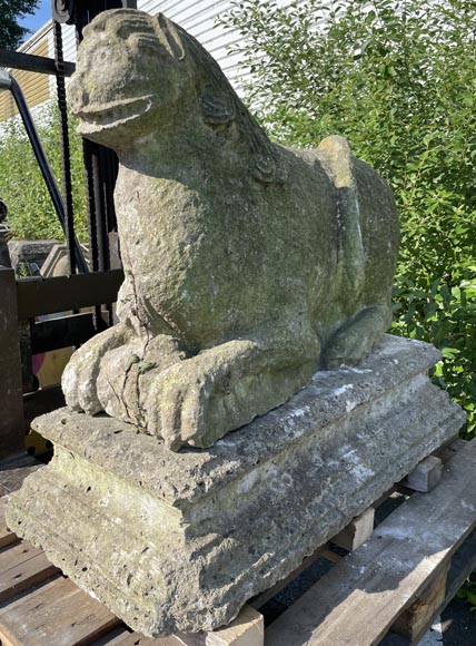 Pair of medieval stone lions-4