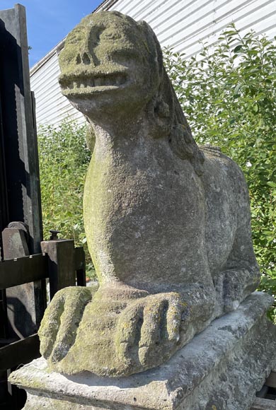 Pair of medieval stone lions-10