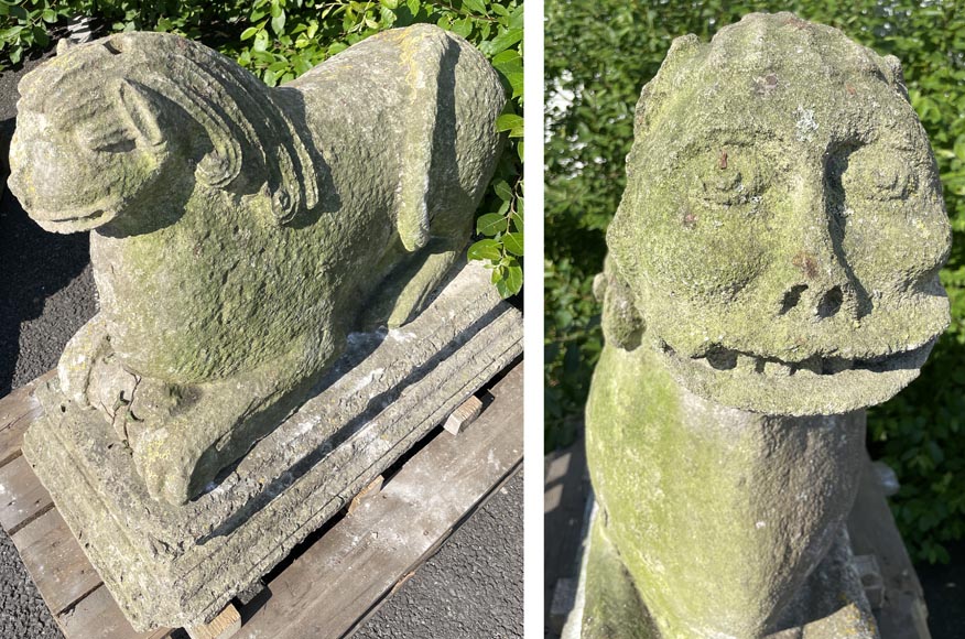 Pair of medieval stone lions-13