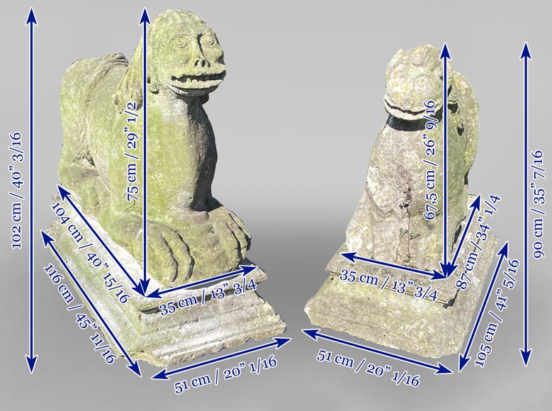 Pair of medieval stone lions-19