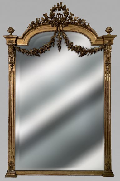 Napoleon III style gilded trumeau with pilasters and flower garlands-0