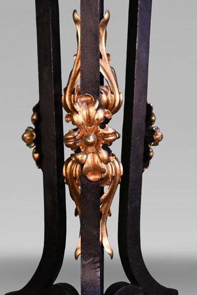 Maison Bernard, wrought iron craftsman, pair of richly decorated floor lamps, circa 1900-1905-4