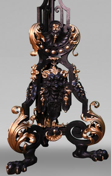 Maison Bernard, wrought iron craftsman, pair of richly decorated floor lamps, circa 1900-1905-5