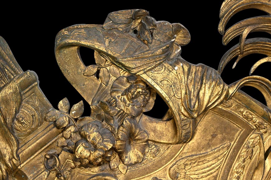 Union Centrale des Arts Décoratifs, decorative gilded bronze plaque in the form of a shield, featuring Winged Victory and trophies of arms-6