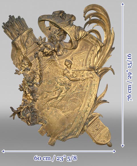 Union Centrale des Arts Décoratifs, decorative gilded bronze plaque in the form of a shield, featuring Winged Victory and trophies of arms-12