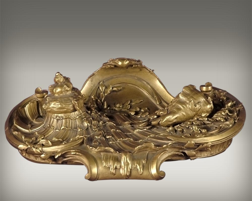 François LINKE (1855-1946)  and Léon MESSAGÉ (1842-1901) (Att. to) - « The Sea », Gilt bronze inkwell -0