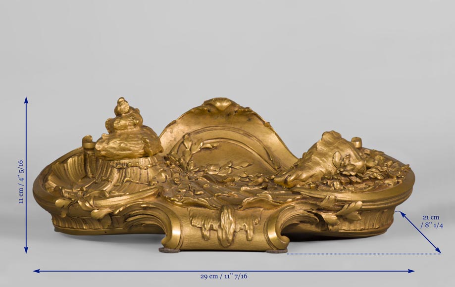 François LINKE (1855-1946)  and Léon MESSAGÉ (1842-1901) (Att. to) - « The Sea », Gilt bronze inkwell -9