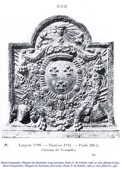 Fireback with the coat of arms of France, with a head of Apollo and the skin of a lion-1